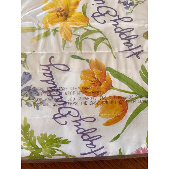 Current Vintage Gift Wrap Birthday Flowers Floral 2 Sheets - Picture 2 of 2